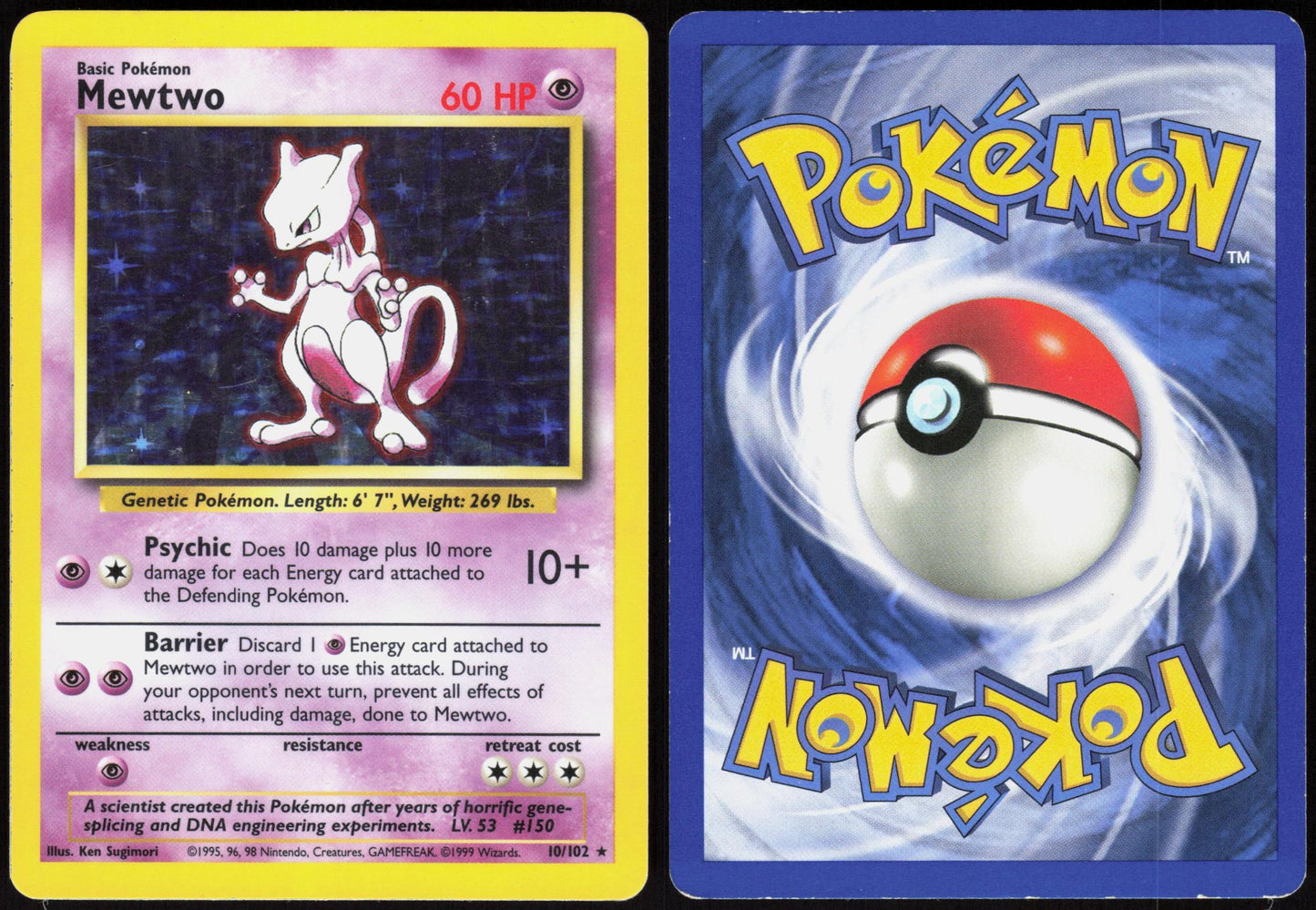 MEWTWO 10/102 BASE SET UNLIMITED POKEMON HOLO RARE LP