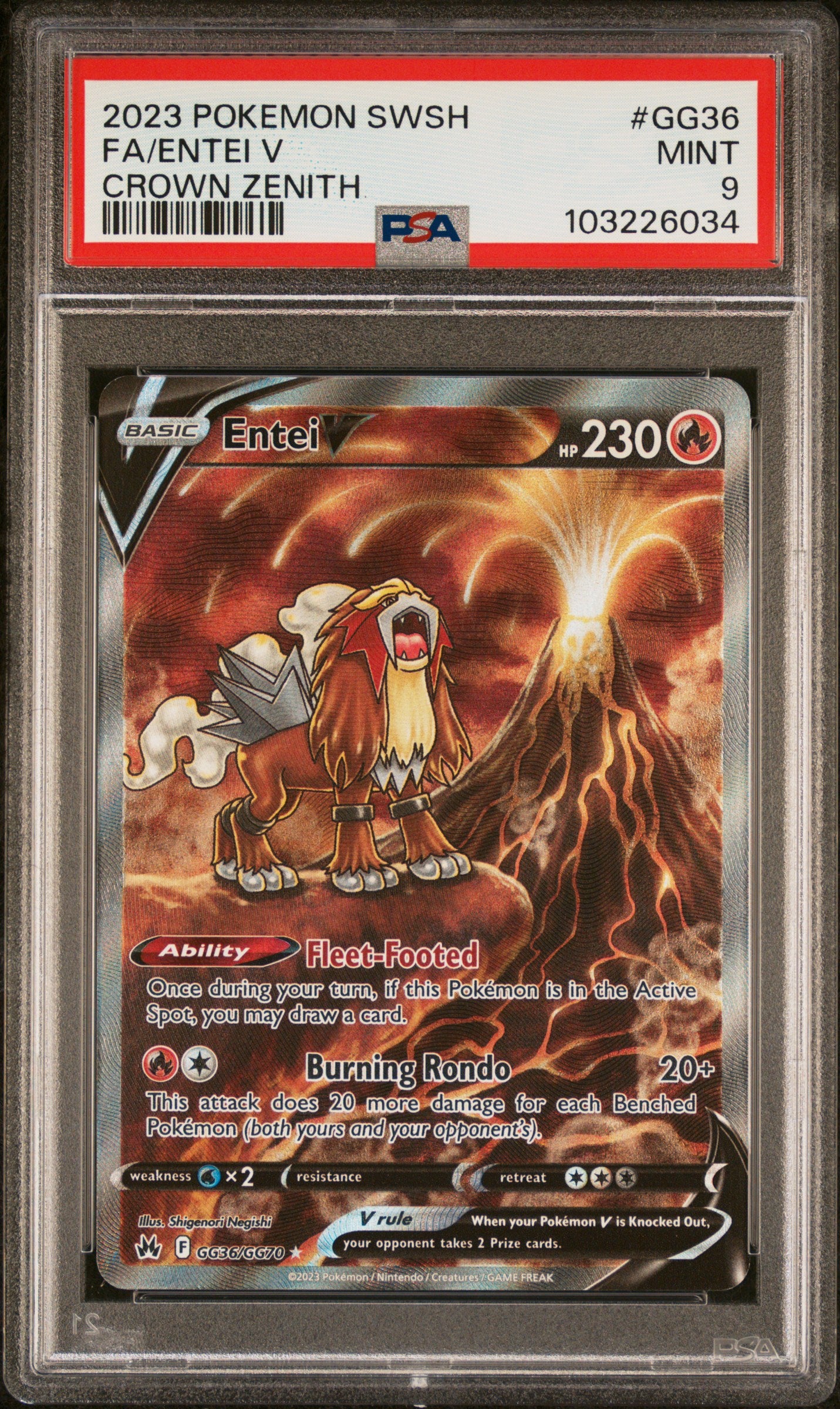 POKEMON TCG - ENTEI V GG36/GG70 PSA 9 SWORD SHIELD CROWN ZENITH POKEMON
