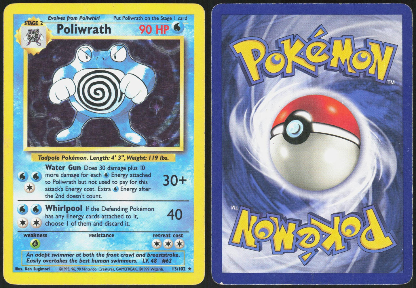 POLIWRATH 13/102 BASE SET UNLIMITED POKEMON HOLO RARE HP