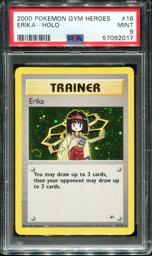 ERIKA HOLO 16/132 PSA 9 GYM HEROES POKEMON