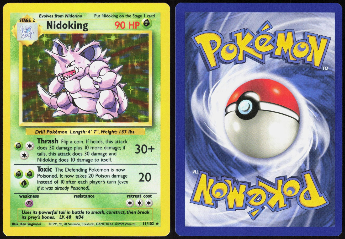NIDOKING 11/102 BASE SET UNLIMITED POKEMON HOLO RARE NM