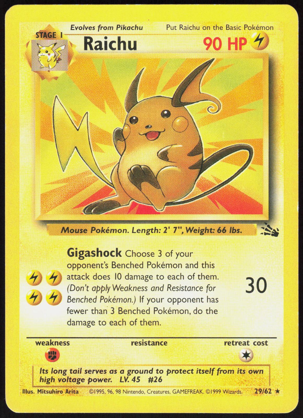 RAICHU 29/62 FOSSIL POKEMON RARE UNLIMITED MP