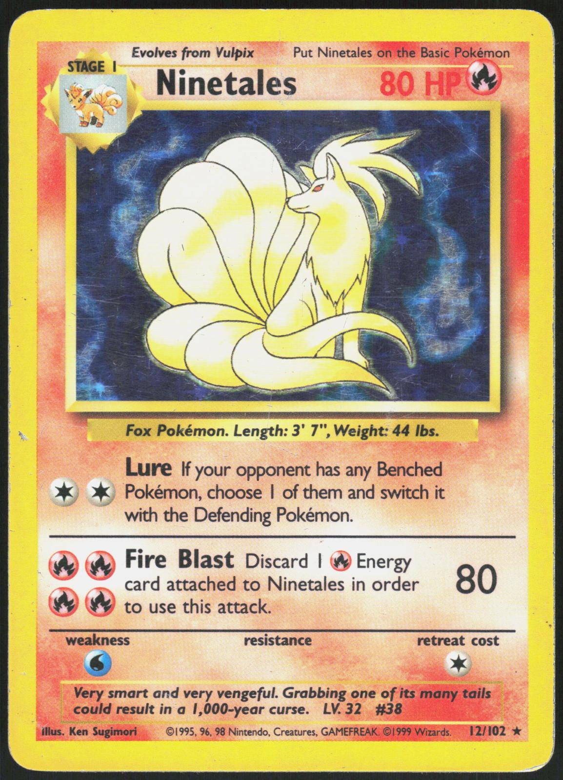 NINETALES 12/102 BASE SET UNLIMITED POKEMON HOLO RARE HP