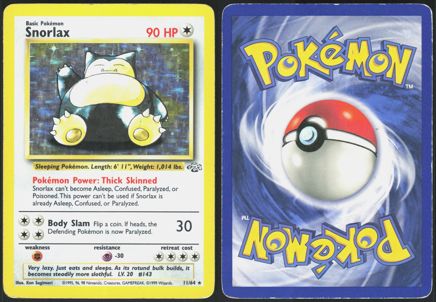 SNORLAX 11/64 JUNGLE POKEMON RARE UNLIMITED HOLO MP