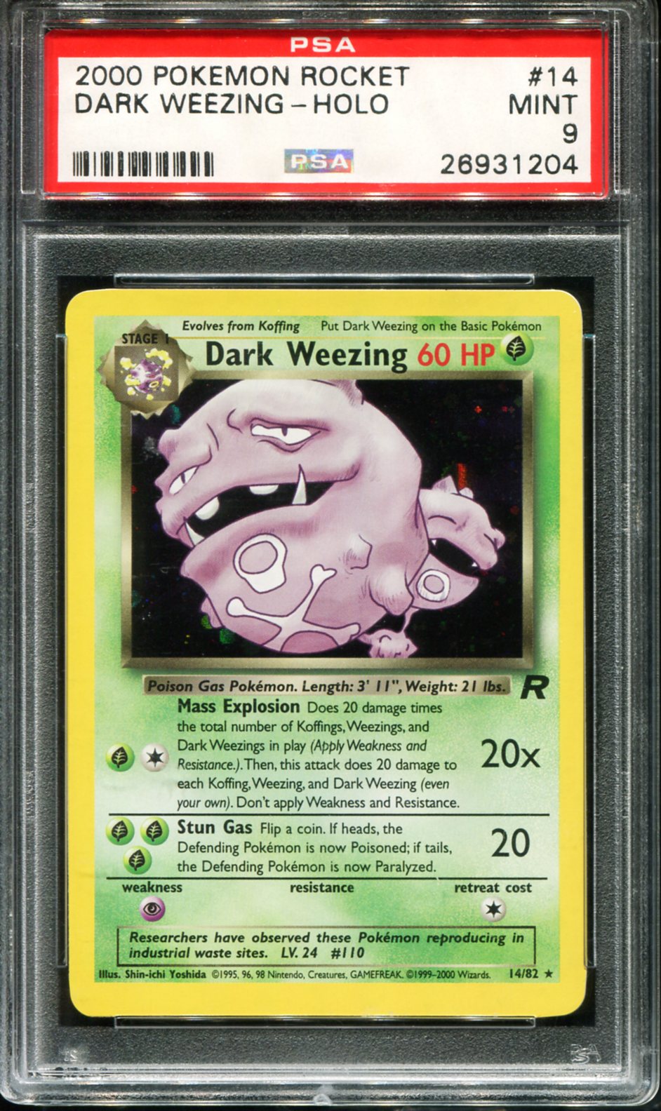 DARK WEEZING HOLO 14 PSA 9 ROCKET POKEMON
