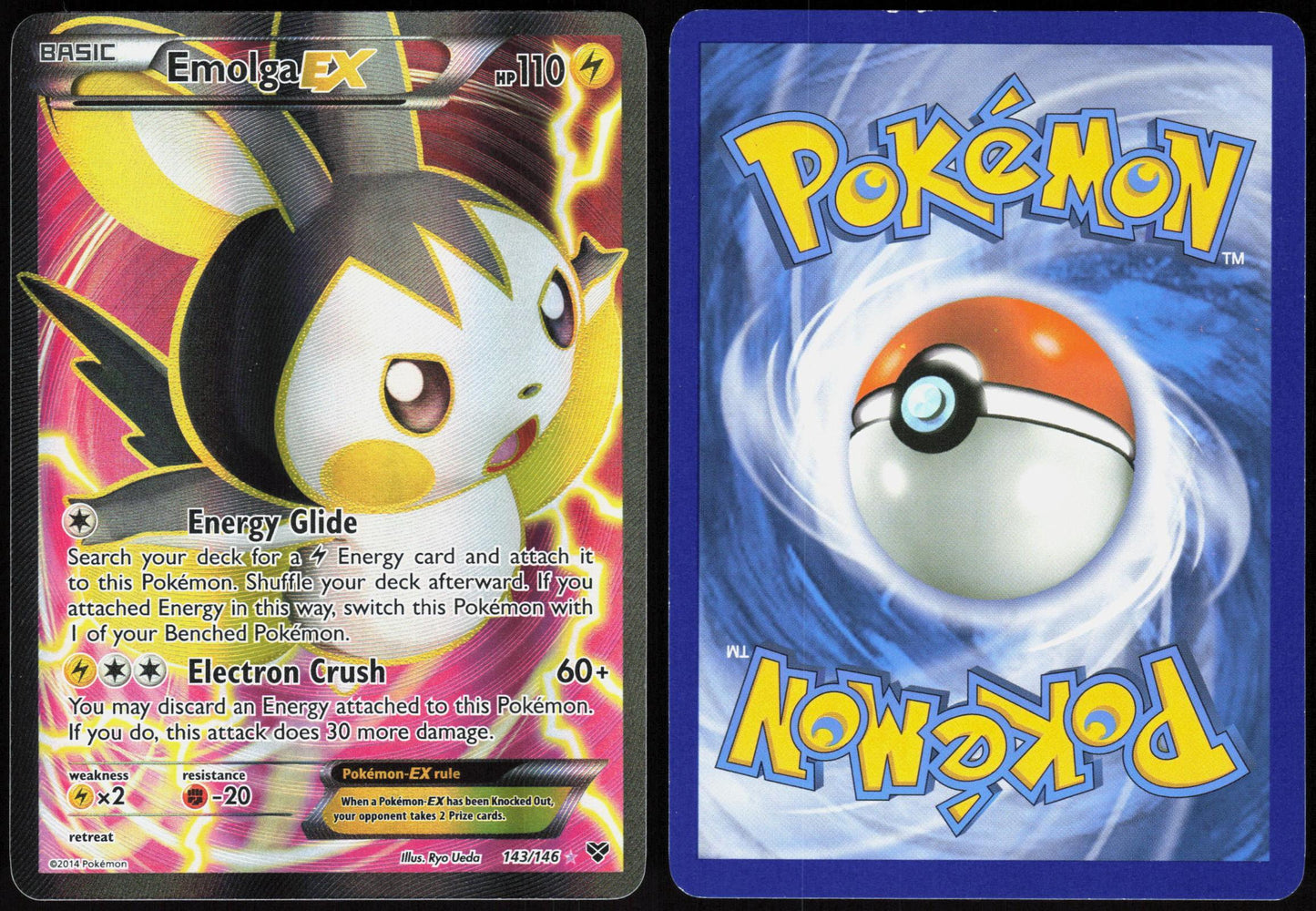 EMOLGA EX 143/146 XY BASE SET POKEMON ULTRA RARE HOLO LP