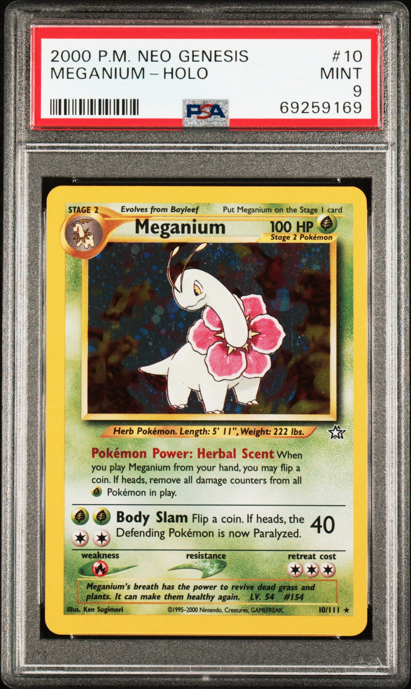 MEGANIUM HOLO 10/111 PSA 9 NEO GENESIS POKEMON
