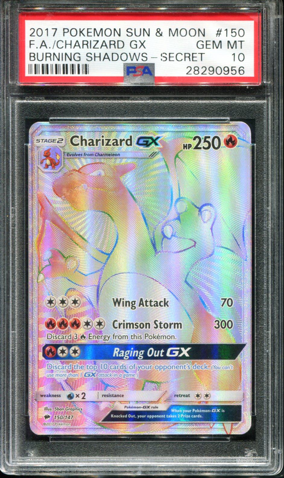 CHARIZARD GX 150/147 PSA 10 SECRET BURNING SHADOWS POKEMON