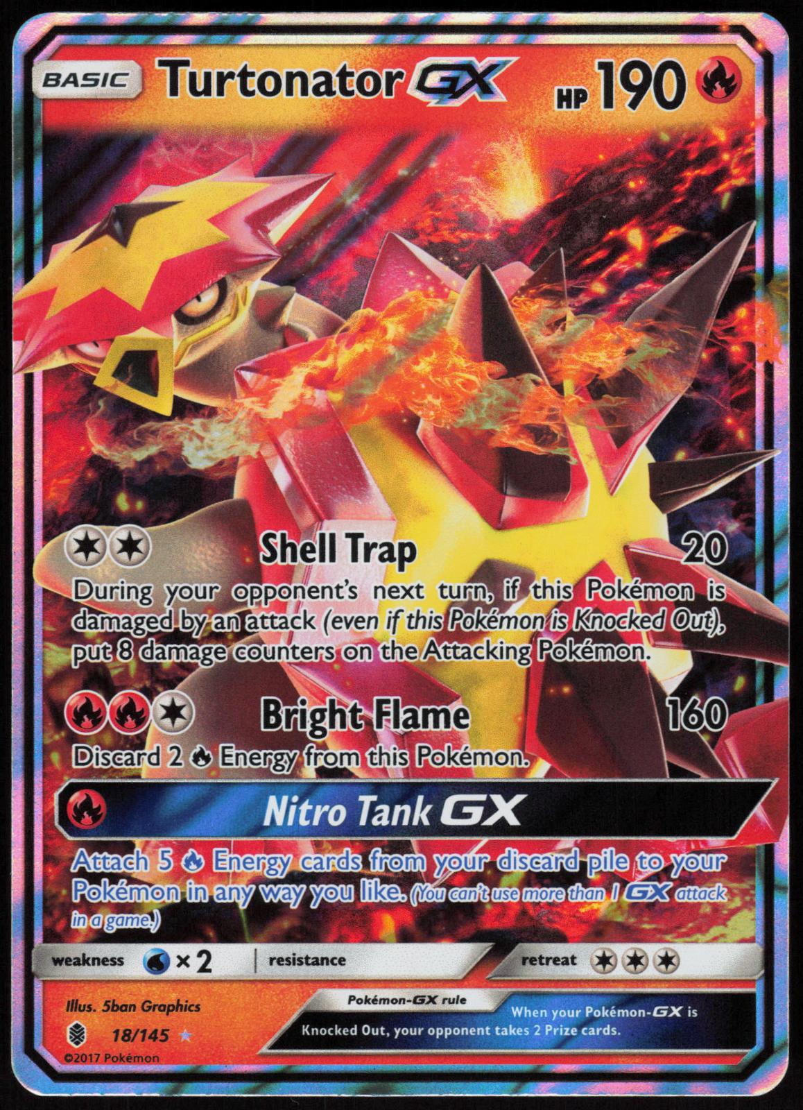 TURTONATOR GX 18/145 GUARDIANS RISING POKEMON ULTRA RARE HOLO LP