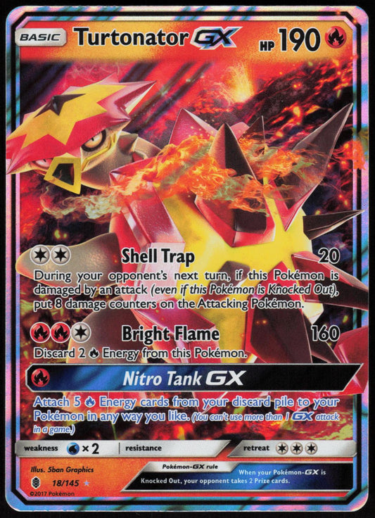 TURTONATOR GX 18/145 GUARDIANS RISING POKEMON ULTRA RARE HOLO LP