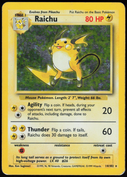 RAICHU 14/102 BASE SET UNLIMITED POKEMON HOLO RARE HP