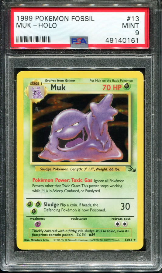 MUK HOLO 13/62 PSA 9 FOSSIL POKEMON