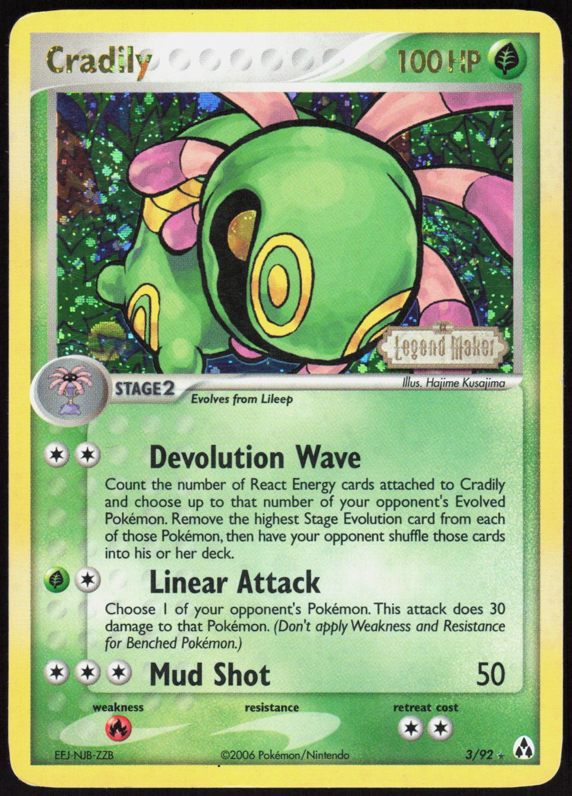 CRADILY 3/92 LEGEND MAKER POKEMON RARE REVERSE HOLO HP