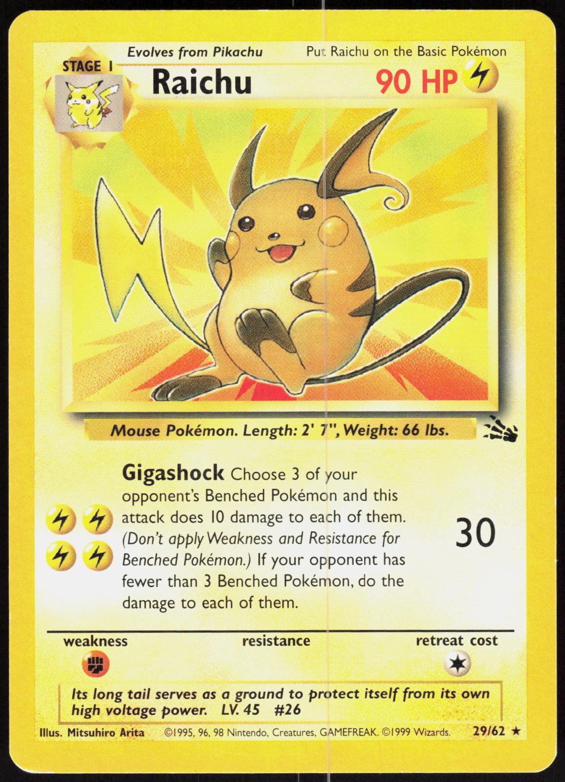 RAICHU 29/62 FOSSIL POKEMON RARE UNLIMITED MP