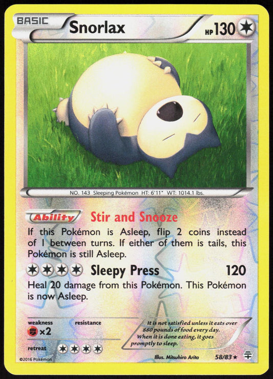 SNORLAX 58/83 GENERATIONS POKEMON RARE REVERSE HOLO LP