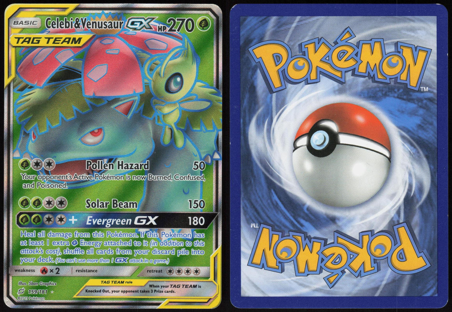 CELEBI & VENUSAUR GX 159/181 TEAM UP POKEMON ULTRA RARE HOLO LP