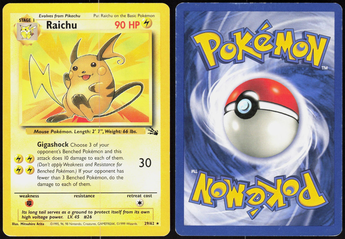 RAICHU 29/62 FOSSIL POKEMON RARE UNLIMITED MP
