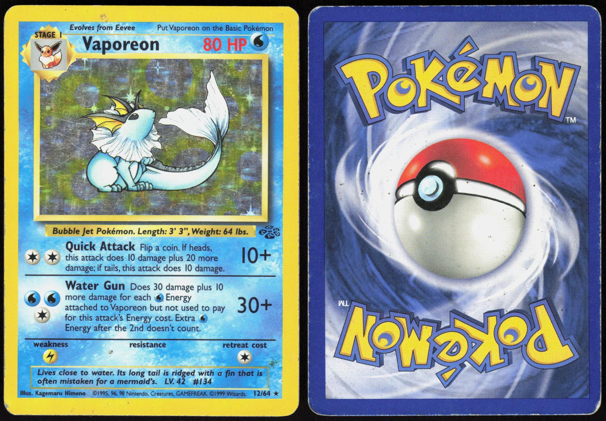 VAPOREON 12/64 JUNGLE POKEMON RARE UNLIMITED HOLO MP