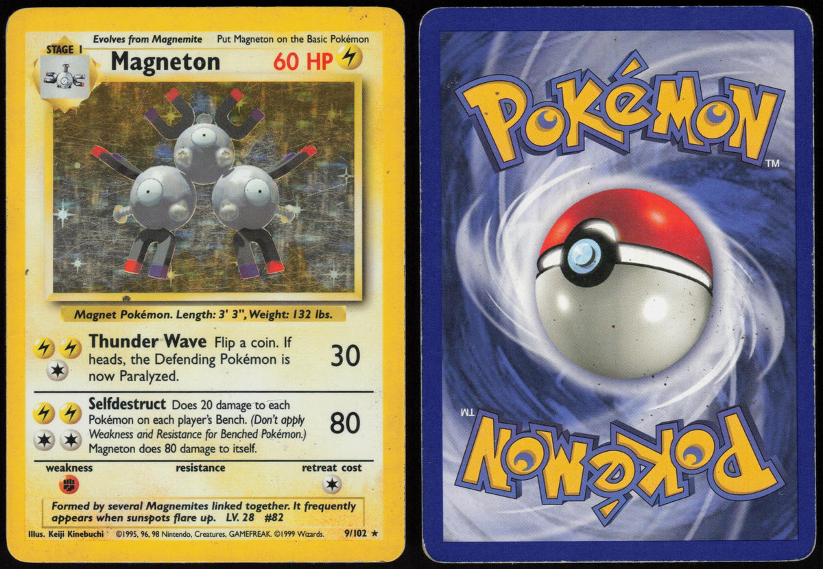 MAGNETON 9/102 BASE SET UNLIMITED POKEMON HOLO RARE LP