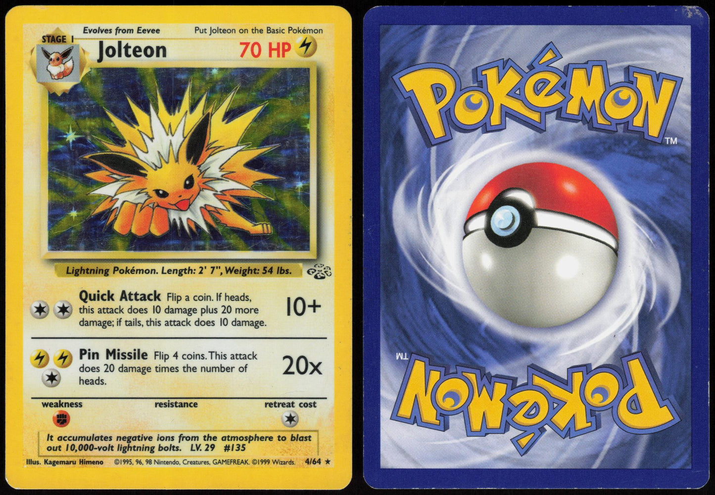 JOLTEON 4/64 JUNGLE POKEMON RARE UNLIMITED HOLO HP