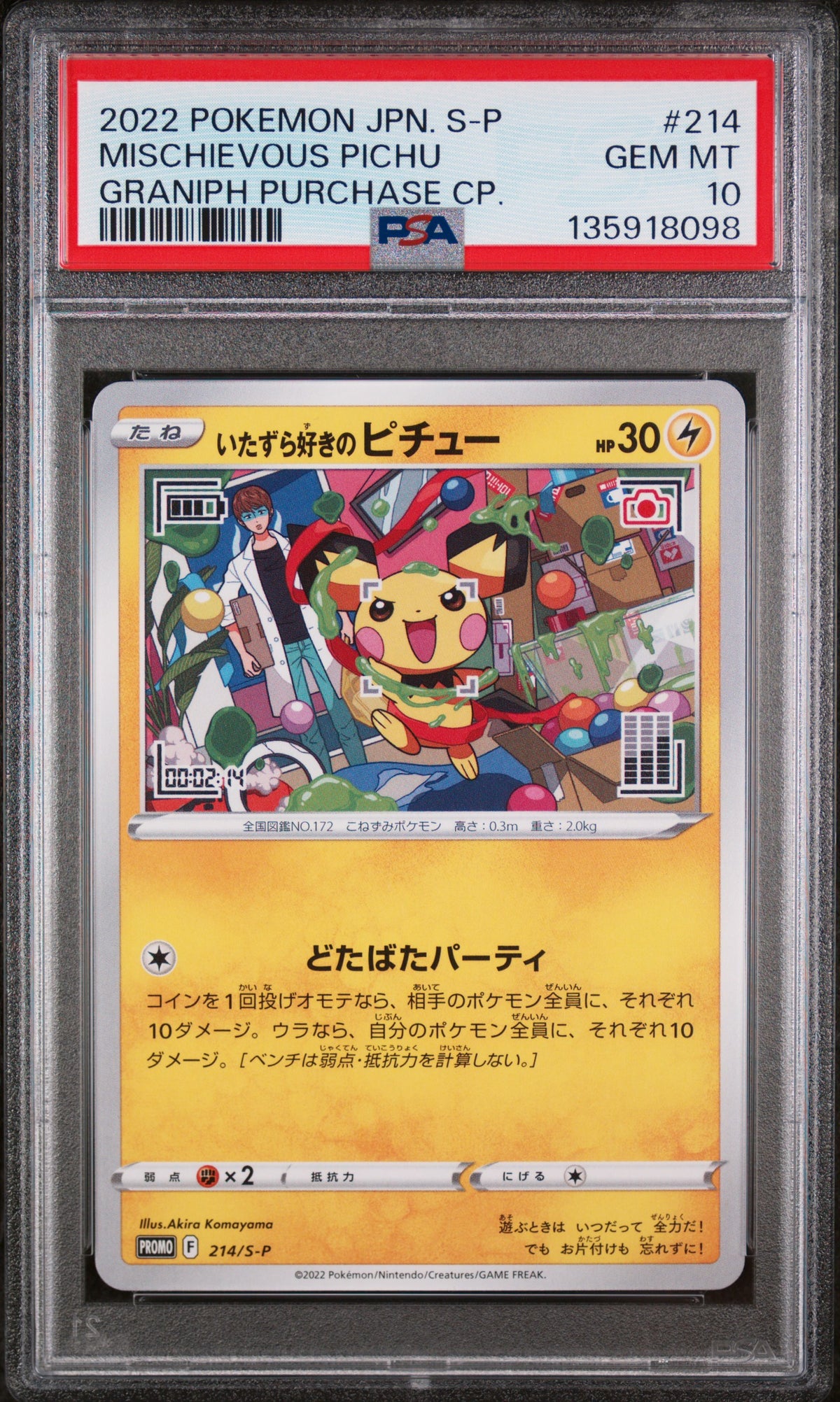 MISCHIEVOUS PICHU 214/S-P PSA 10 GRANIPH PURCHASE CAMPAIGN POKEMON JAPANESE