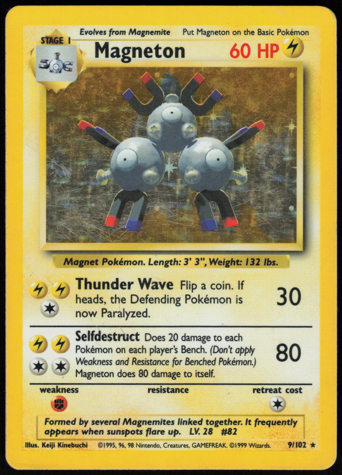 MAGNETON 9/102 BASE SET UNLIMITED POKEMON HOLO RARE HP