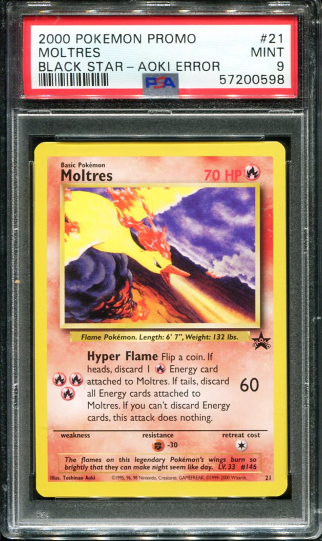MOLTRES 21 PSA 9 TOSHINAO AOKI ERROR PROMO BLACK STAR POKEMON
