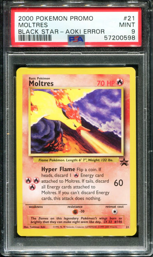 MOLTRES 21 PSA 9 TOSHINAO AOKI ERROR PROMO BLACK STAR POKEMON