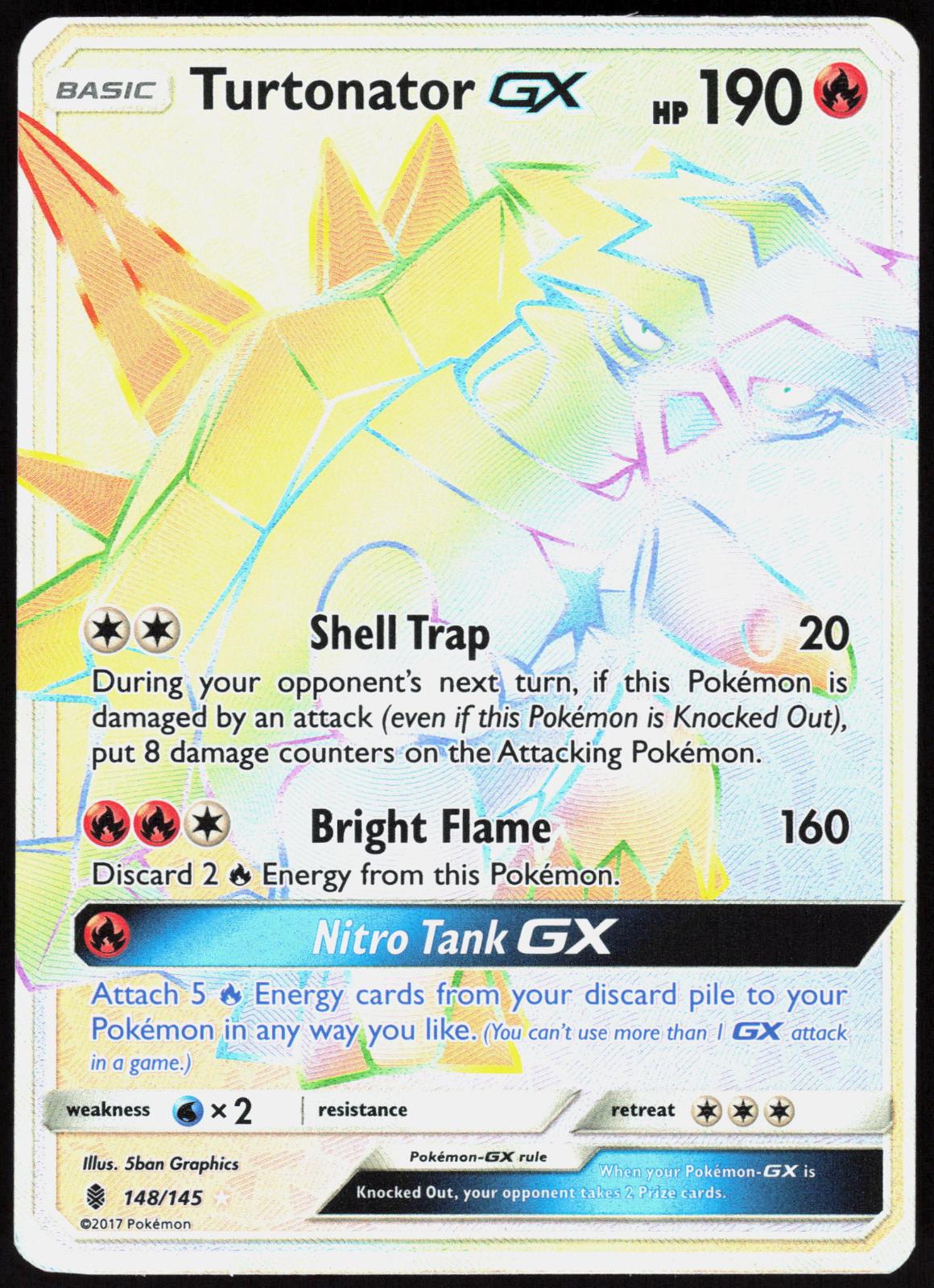 TURTONATOR GX (SECRET) 148/145 GUARDIANS RISING POKEMON SECRET RARE HOLO LP