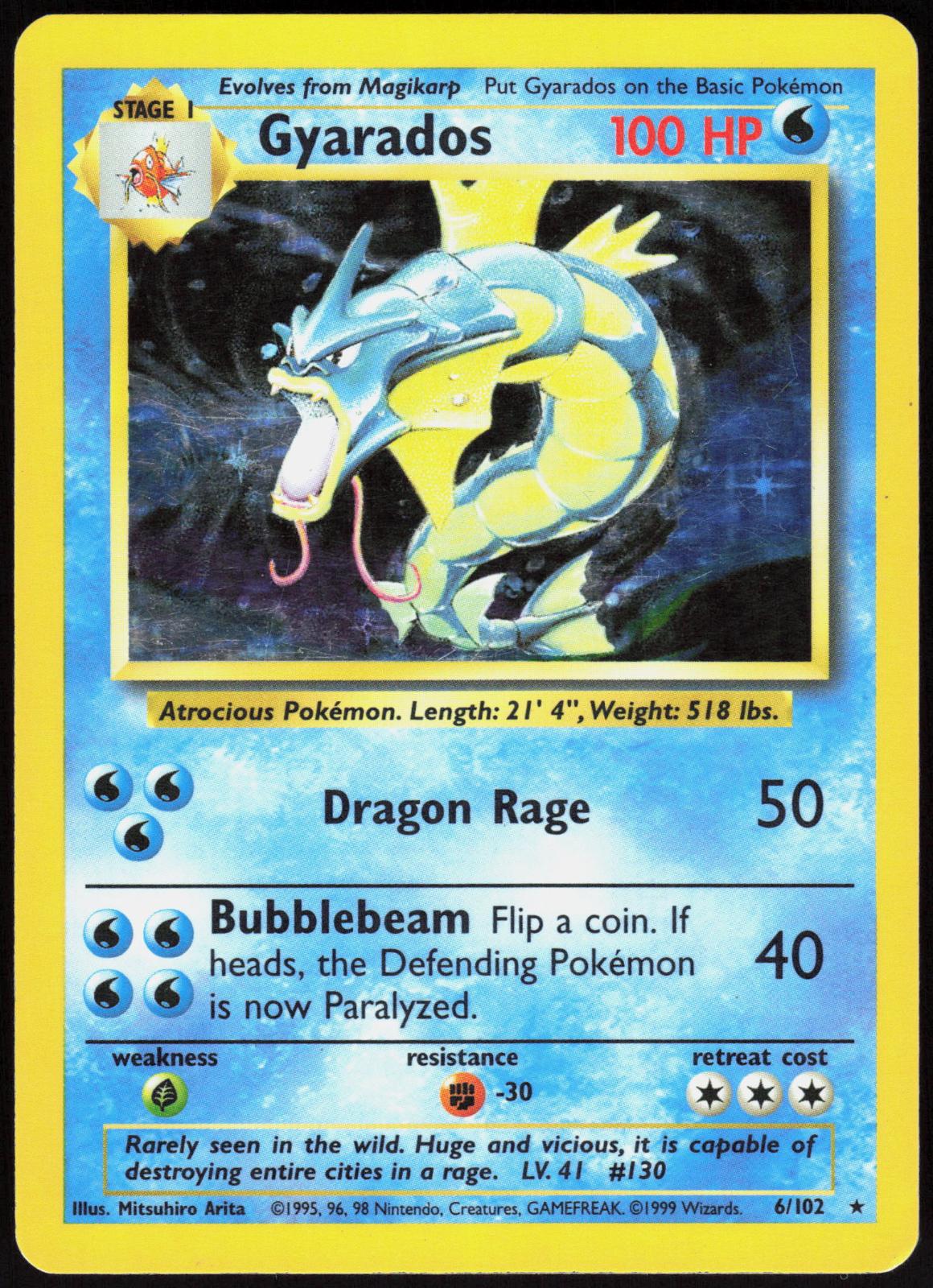 GYARADOS 6/102 BASE SET UNLIMITED POKEMON HOLO RARE MP