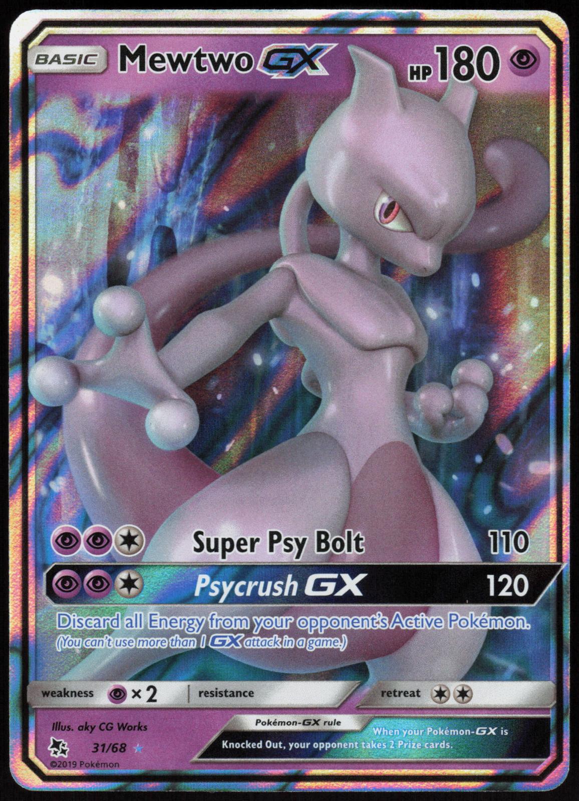 MEWTWO GX 31/68 HIDDEN FATES POKEMON GX RARE HOLO LP