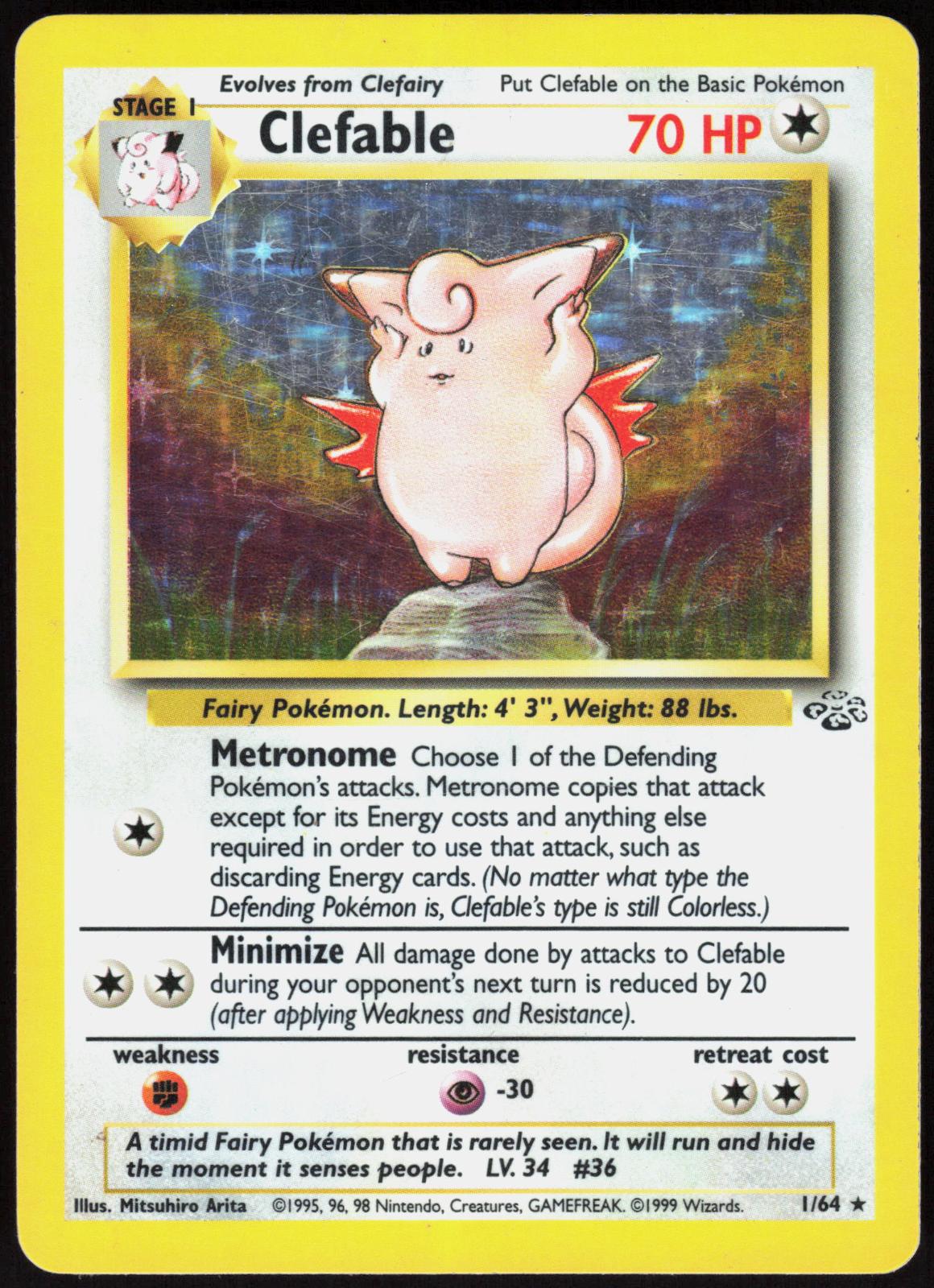 CLEFABLE 1/64 JUNGLE POKEMON RARE UNLIMITED HOLO HP