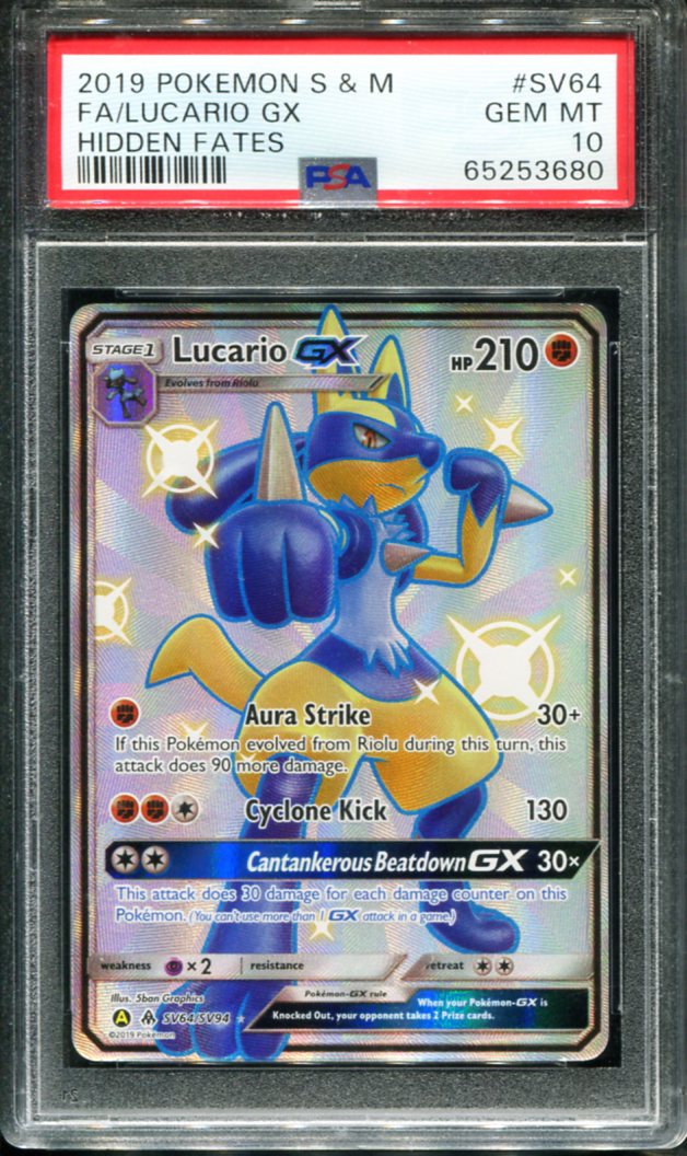 LUCARIO GX SV64/SV94 PSA 10 HIDDEN FATES POKEMON