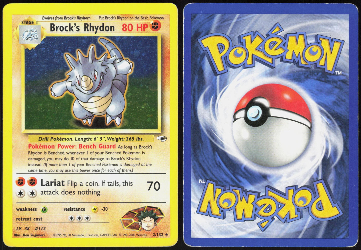 BROCK'S RHYDON 2/132 GYM HEROES POKEMON RARE UNLIMITED HOLO HP