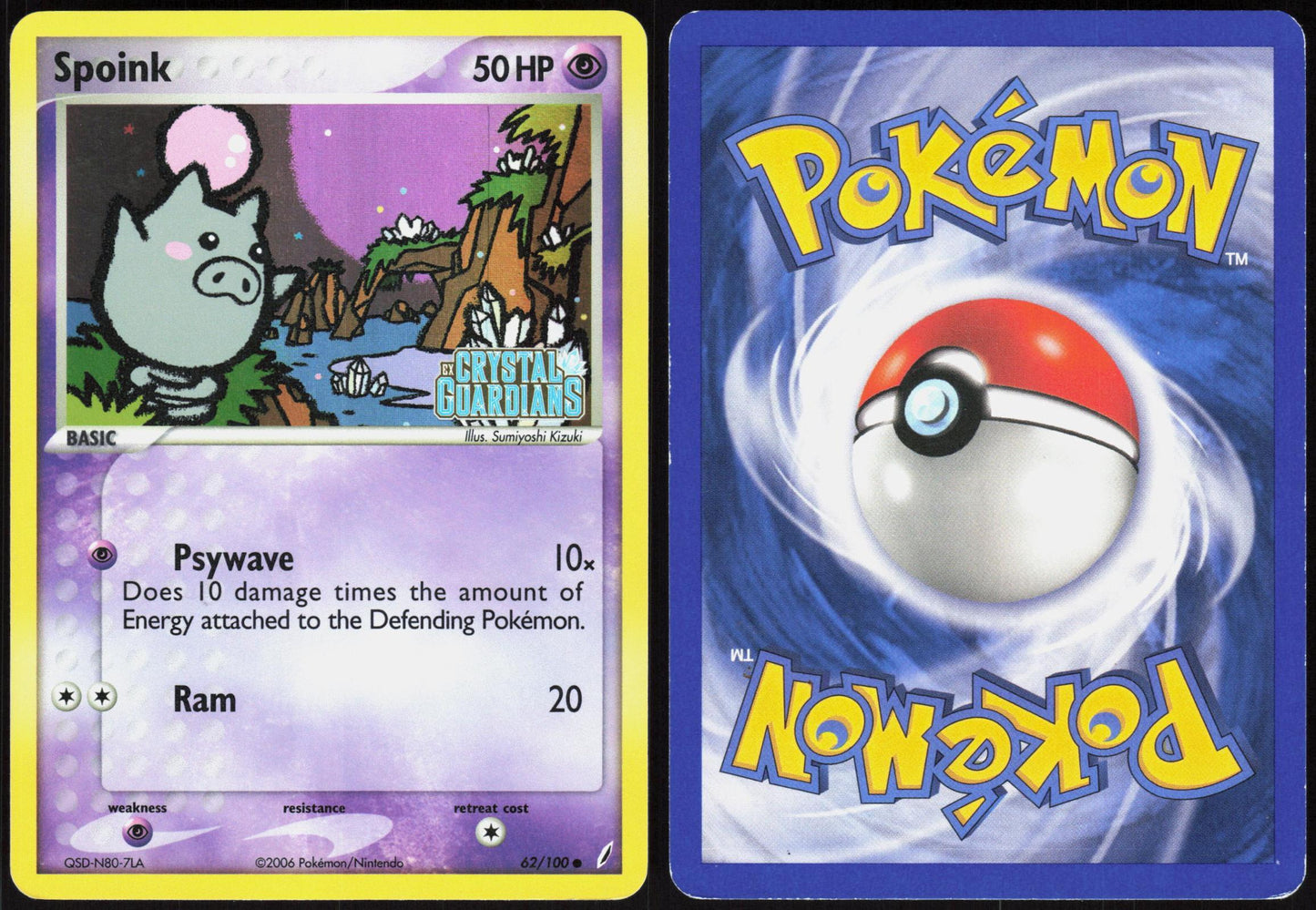 SPOINK 62/100 CRYSTAL GUARDIANS POKEMON COMMON REVERSE HOLO MP