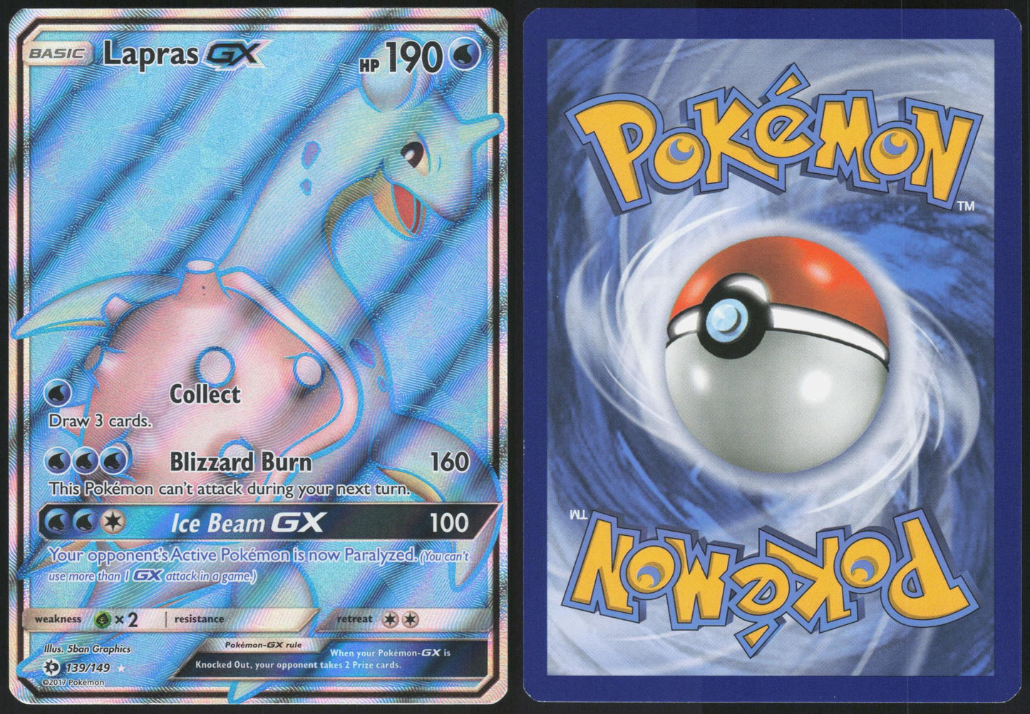 LAPRAS GX (FULL ART) 139/149 SM BASE SET POKEMON ULTRA RARE HOLO LP