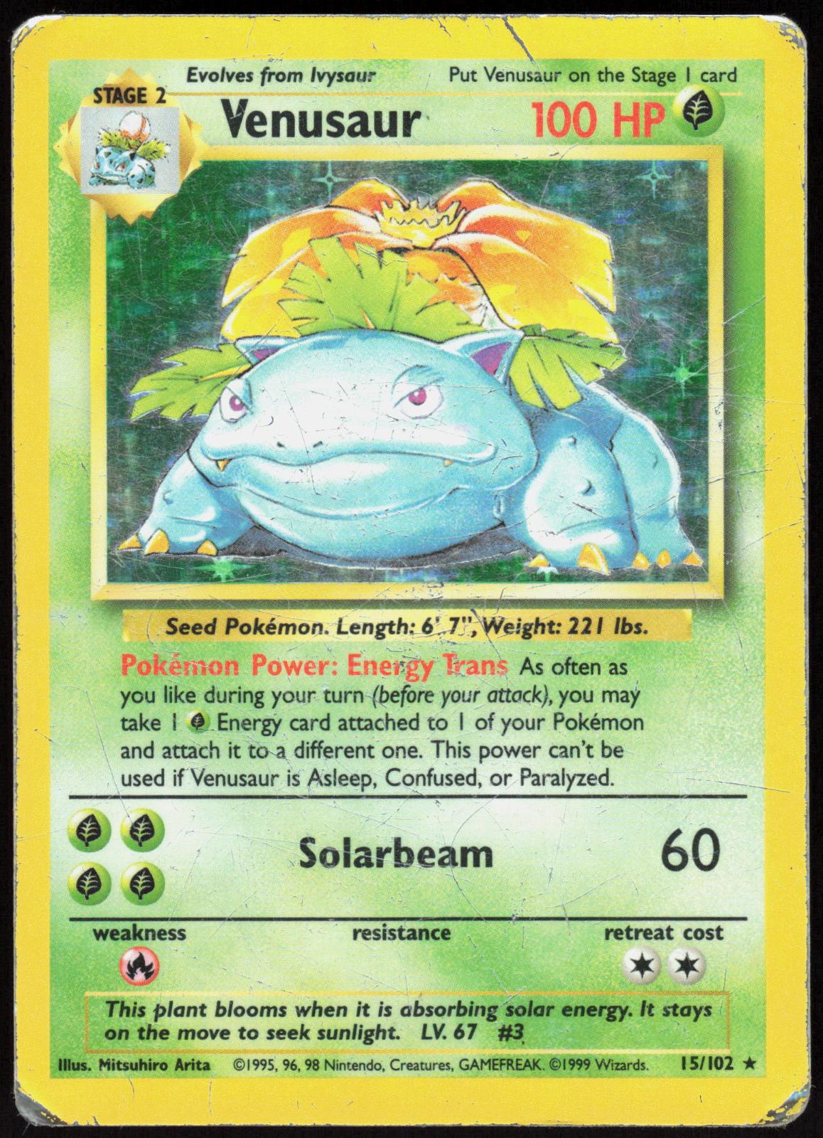 VENUSAUR 15/102 BASE SET UNLIMITED POKEMON HOLO RARE HP