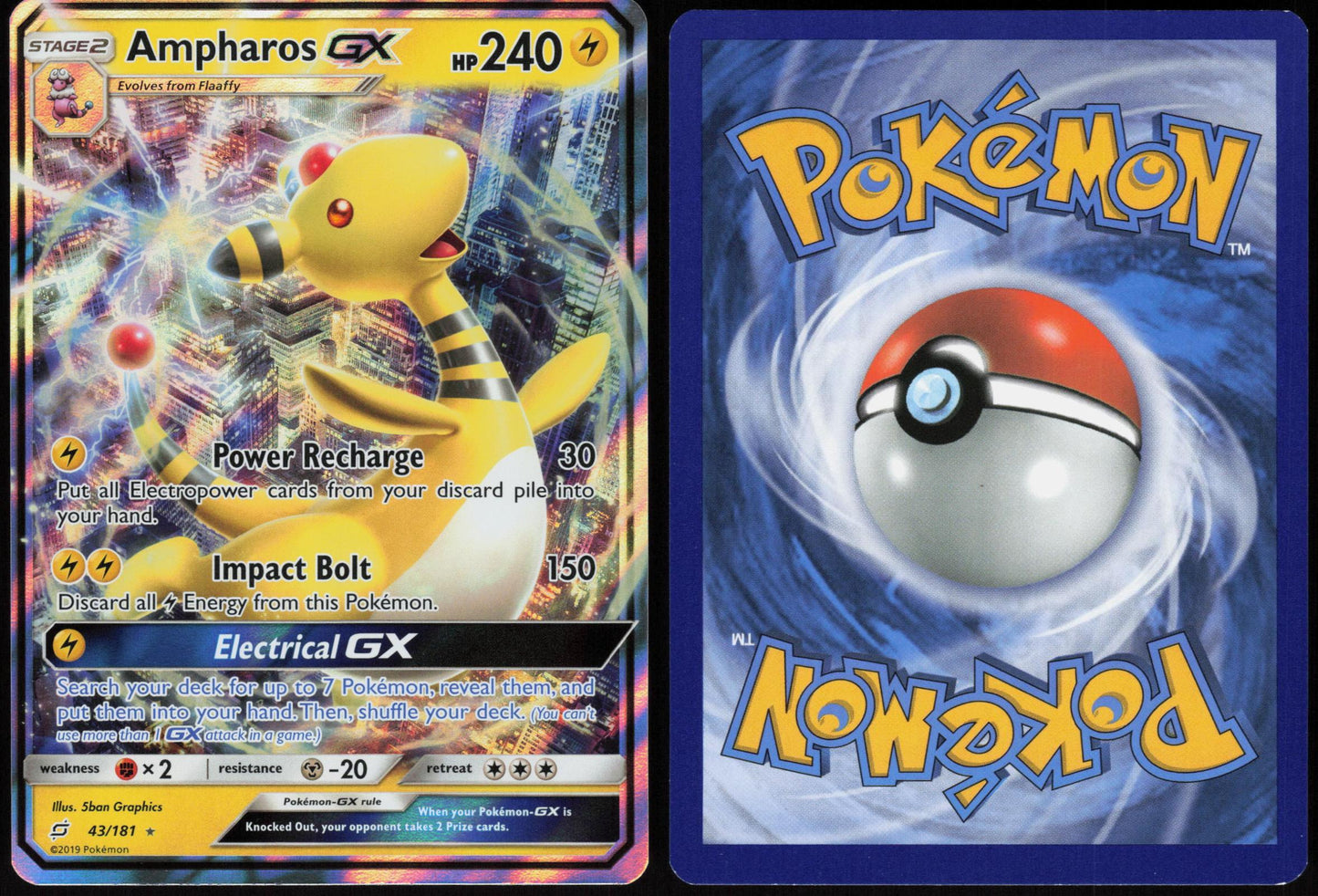 AMPHAROS GX 43/181 TEAM UP POKEMON GX RARE HOLO LP