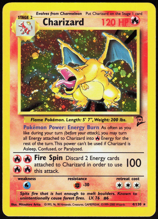 CHARIZARD 4/130 BASE SET 2 POKEMON RARE HOLO LP
