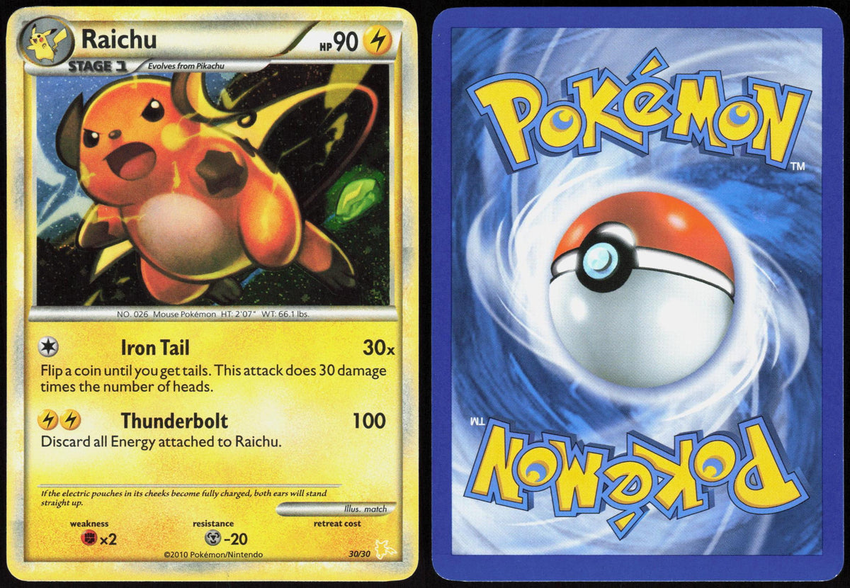 RAICHU (#30 HOLO) 30/30 HGSS TRAINER KIT: GYARADOS & RAICHU POKEMON COMMON LP
