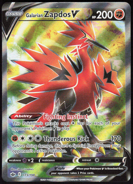 GALARIAN ZAPDOS V 173/198 CHILLING REIGN POKEMON ULTRA RARE HOLO LP