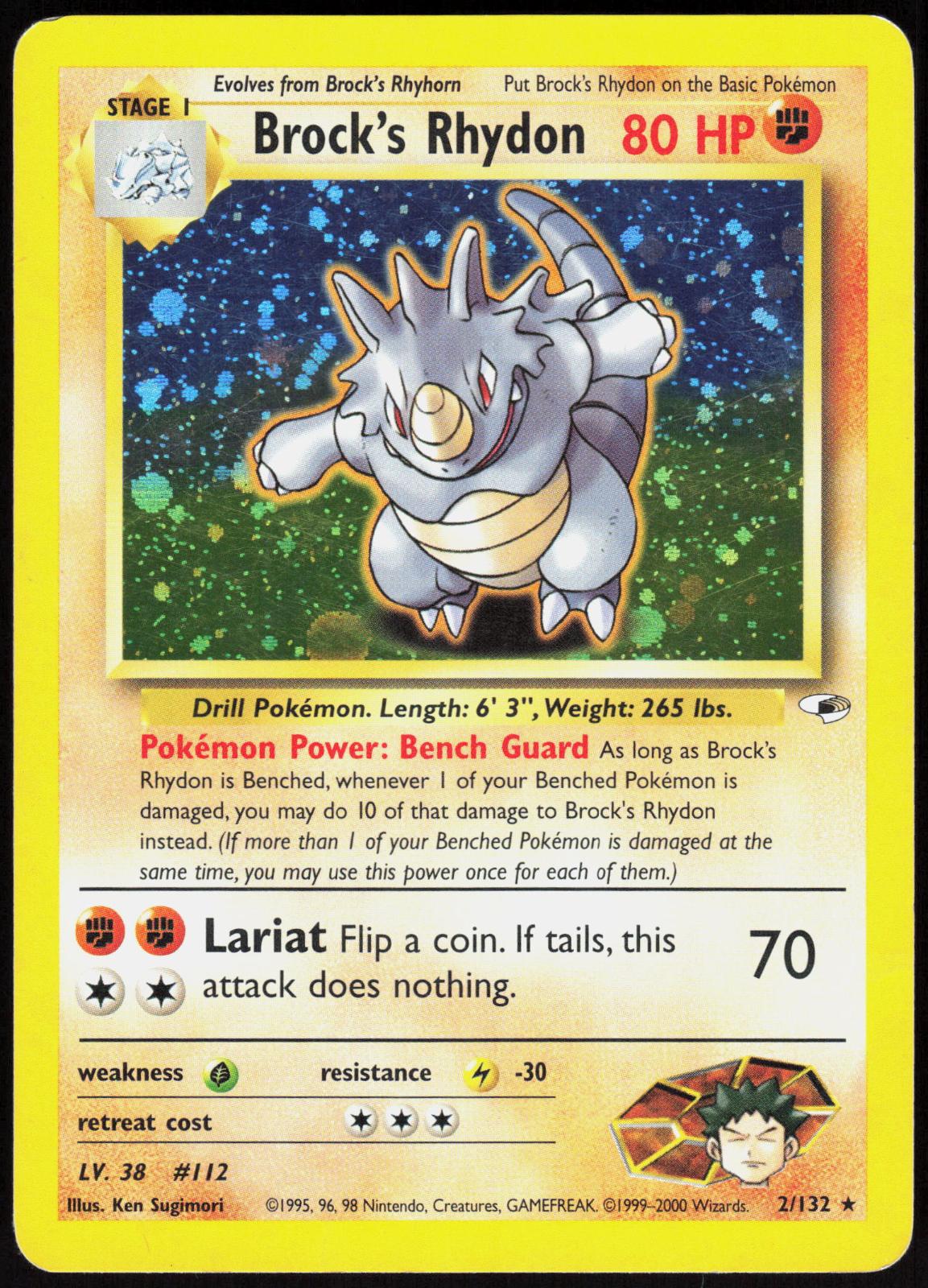 BROCK'S RHYDON 2/132 GYM HEROES POKEMON RARE UNLIMITED HOLO MP