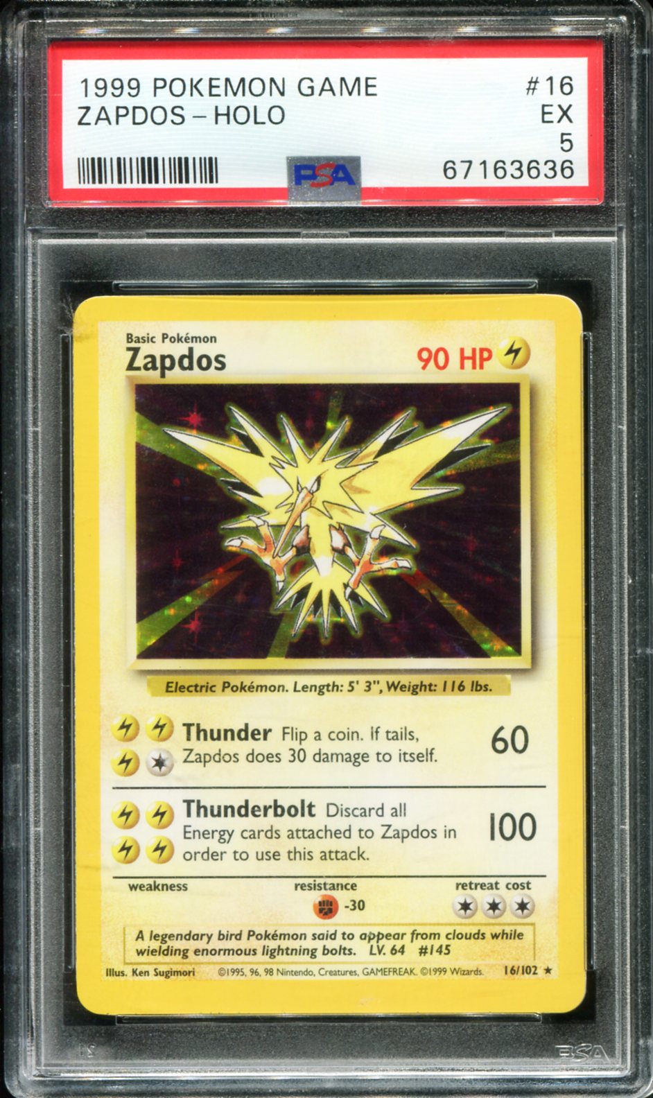 ZAPDOS HOLO 16/102 PSA 5 GAME POKEMON