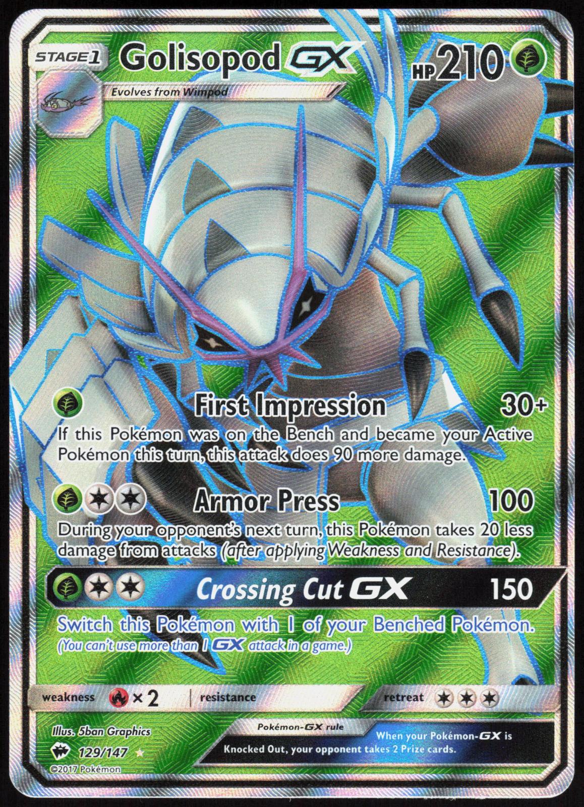GOLISOPOD GX 129/147 BURNING SHADOWS POKEMON ULTRA RARE HOLO LP