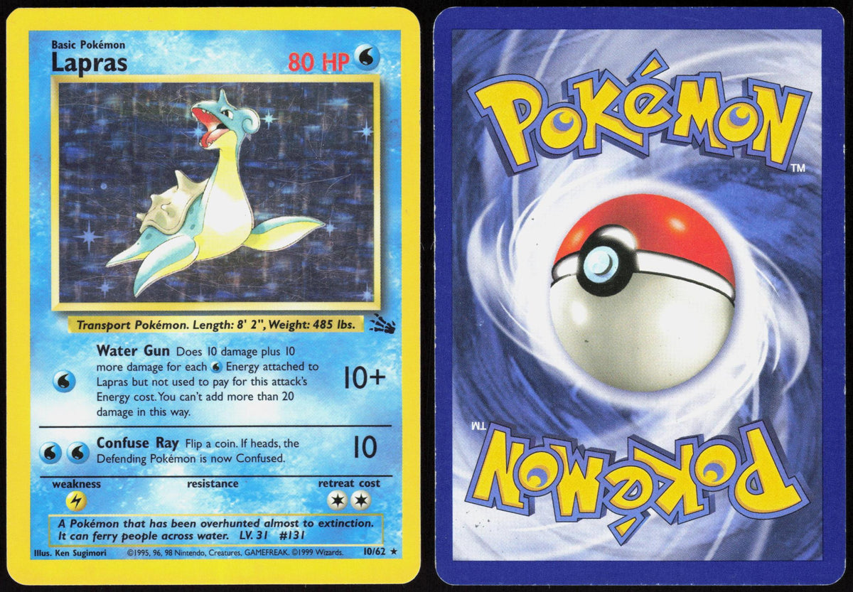LAPRAS 10/62 FOSSIL POKEMON RARE UNLIMITED HOLO MP