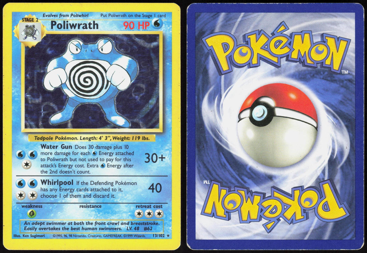 POLIWRATH 13/102 BASE SET UNLIMITED POKEMON HOLO RARE MP