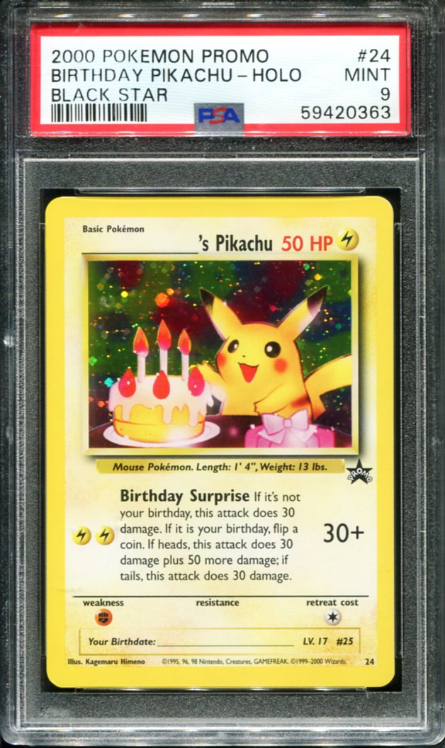 BIRTHDAY PIKACHU HOLO 24 PSA 9 PROMO BLACK STAR POKEMON
