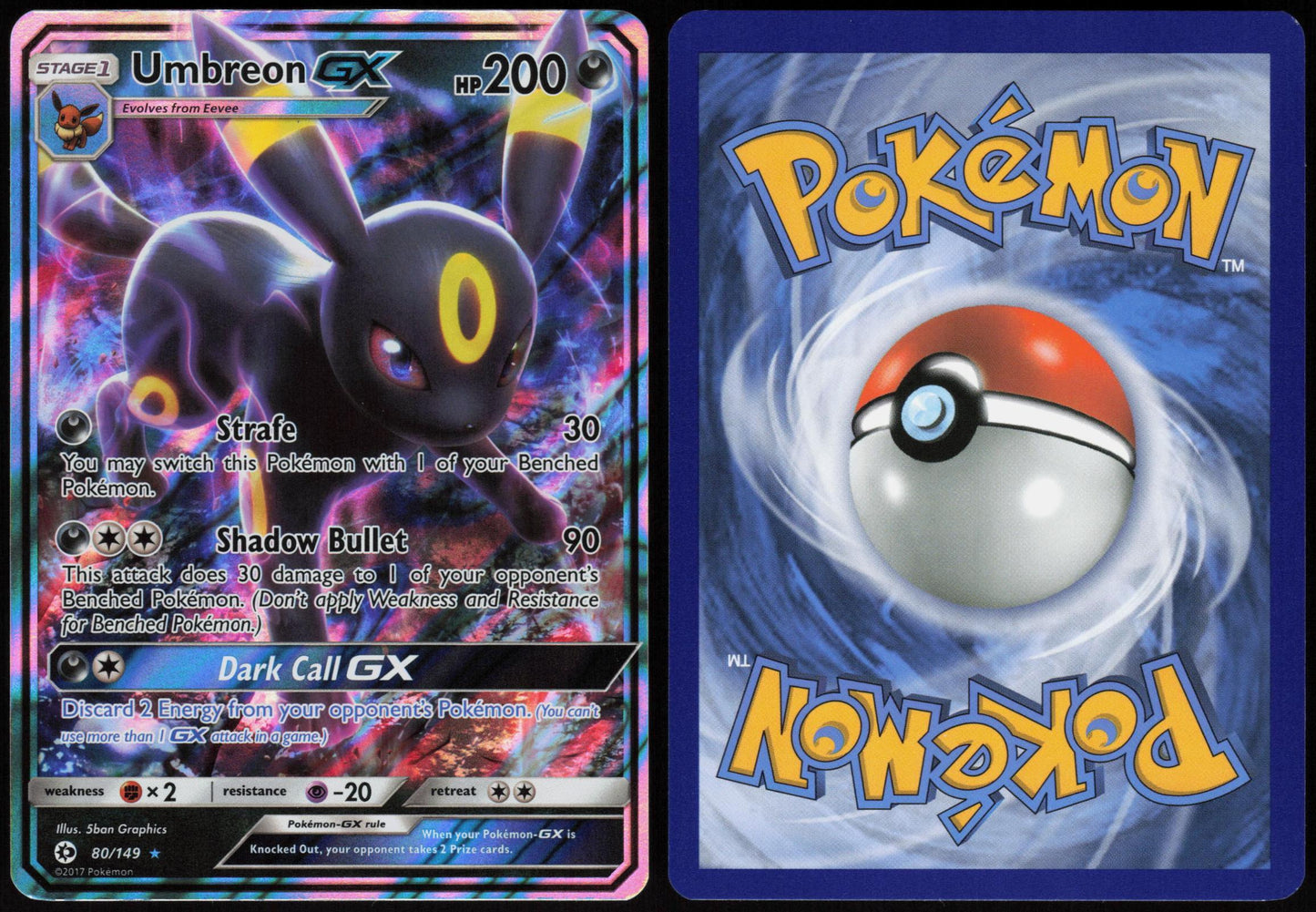 UMBREON GX 80/149 SM BASE SET POKEMON ULTRA RARE HOLO LP