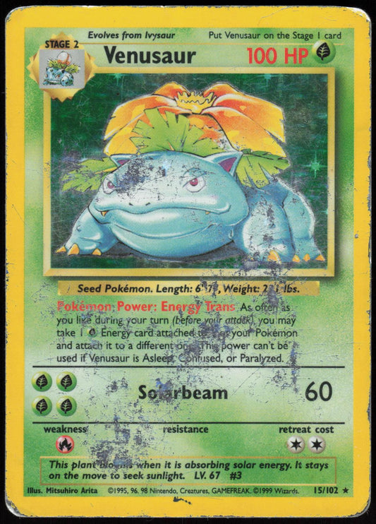 VENUSAUR 15/102 BASE SET UNLIMITED POKEMON HOLO RARE HP