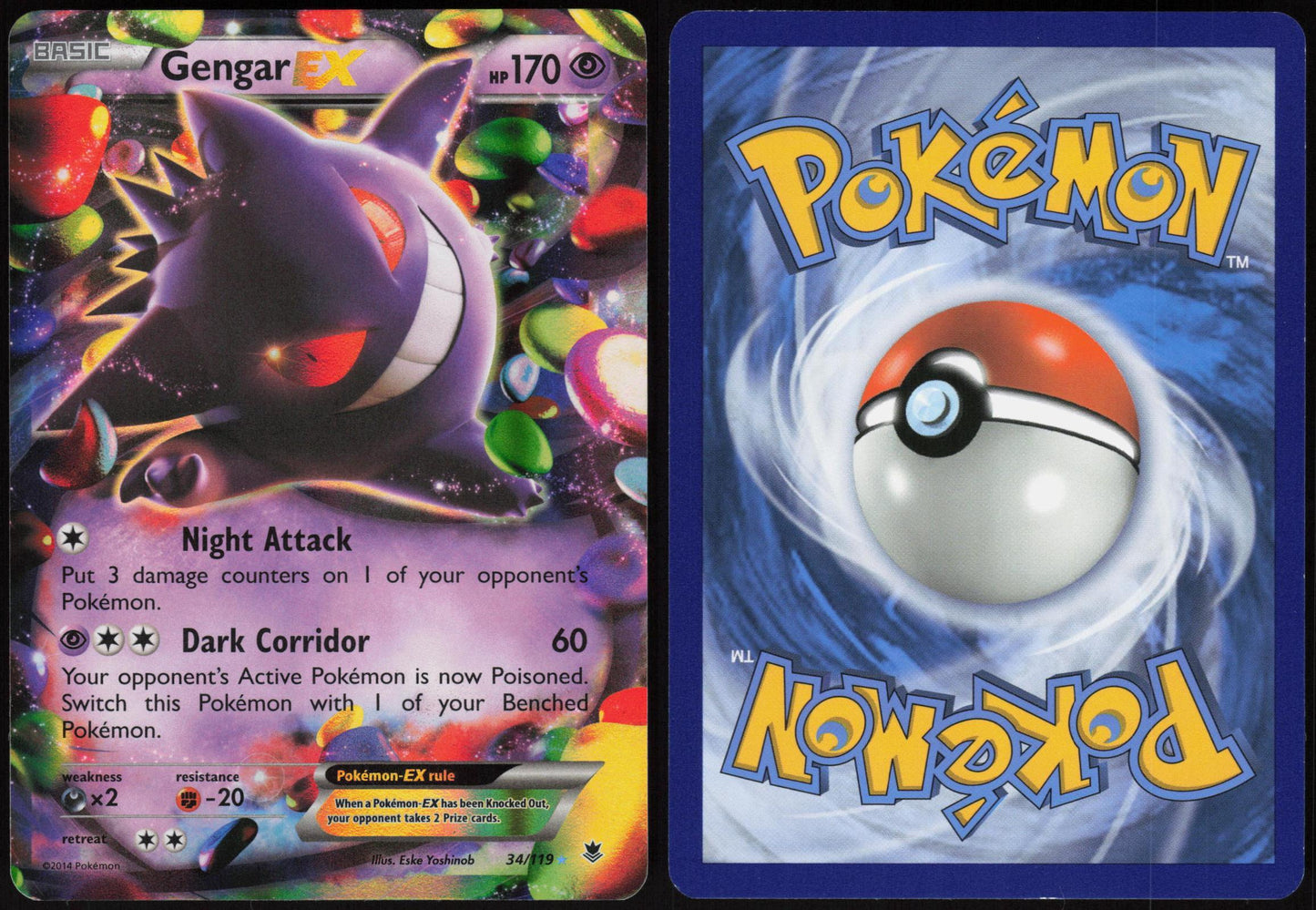 GENGAR EX 34/119 PHANTOM FORCES POKEMON EX RARE HOLO LP